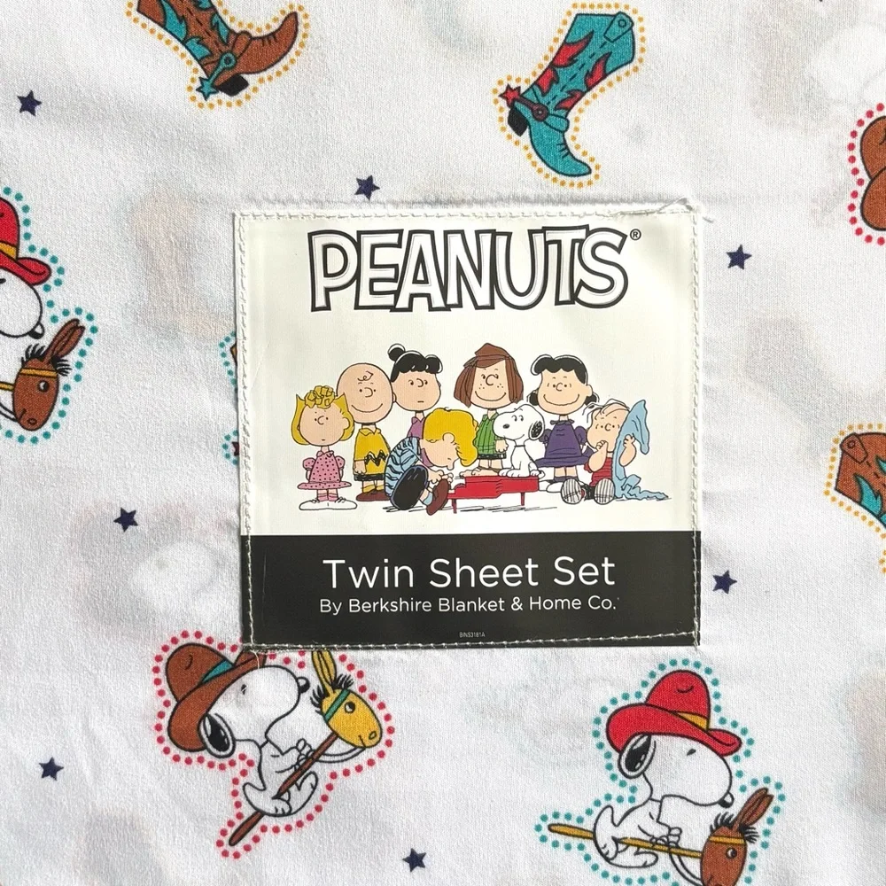 COWBOY Snoopy TWIN Sheet Set Berkshire Sheets PEANUTS Western Boots Stick Horse